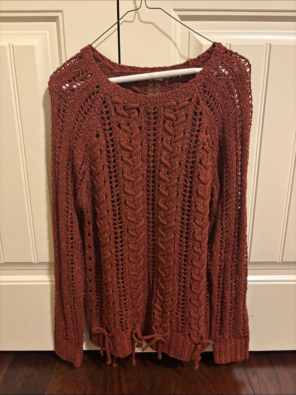 Rust Open-Knit Cable Sweater